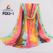 Lingshang mais recente design de seda sentir menina vestido de moda camuflagem cachecol cor chiffon atacado